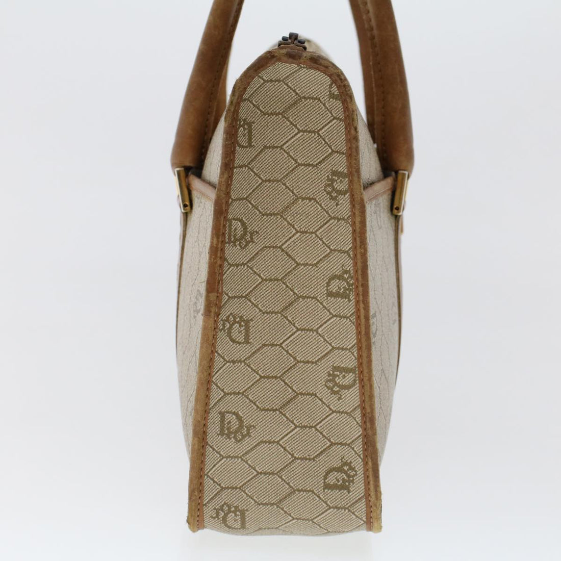 CHRISTIAN DIOR Honeycomb Canvas Hand Bag PVC Leather Beige Auth bs6449