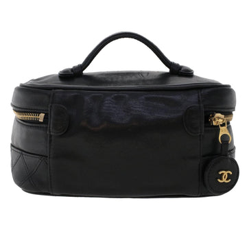 Chanel Bicolole Vanity Cosmetic Pouch Leather Black CC  bs6921
