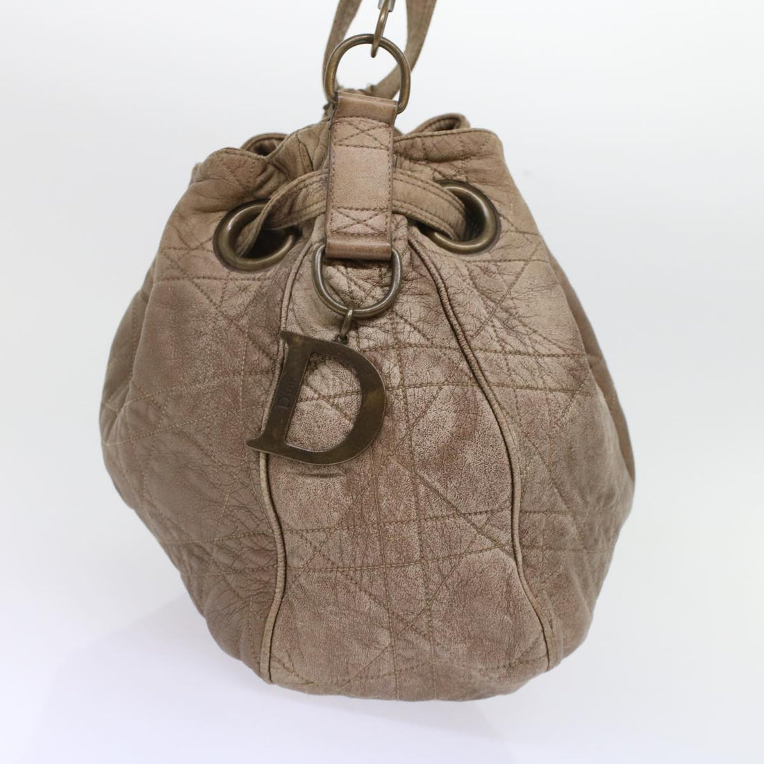 CHRISTIAN DIOR Canage Shoulder Bag Leather Brown Auth bs7073