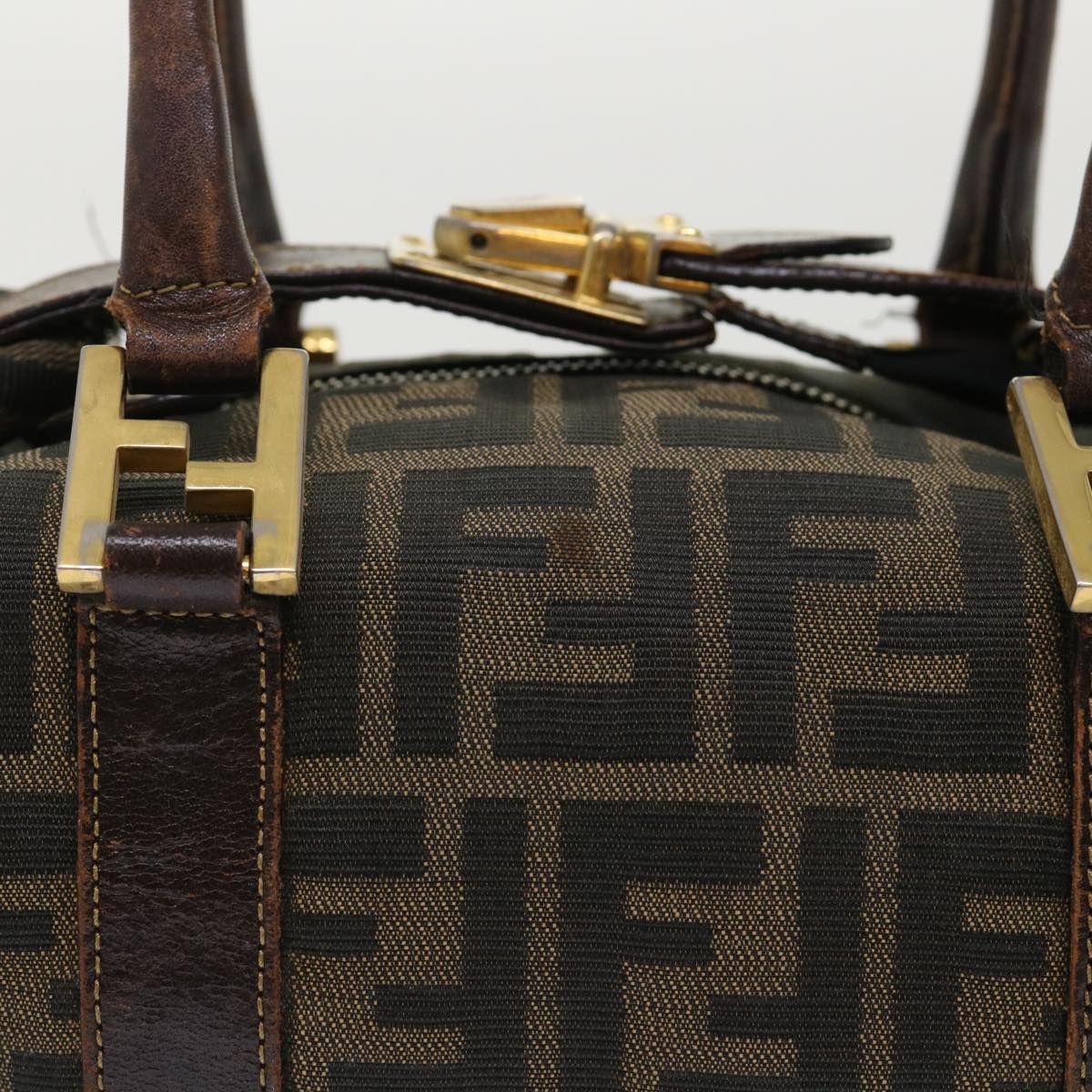 FENDI Zucca Canvas Hand Bag Black Brown Auth bs7220