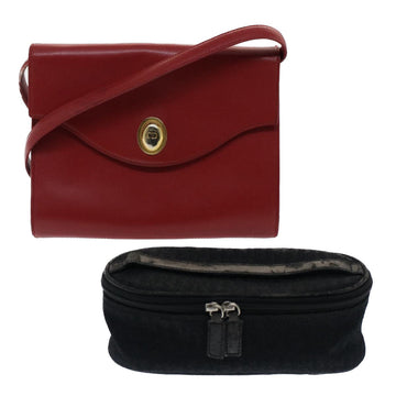 CHRISTIAN DIOR Pouch Shoulder Bag Leather 2Set Red Black Auth bs7409