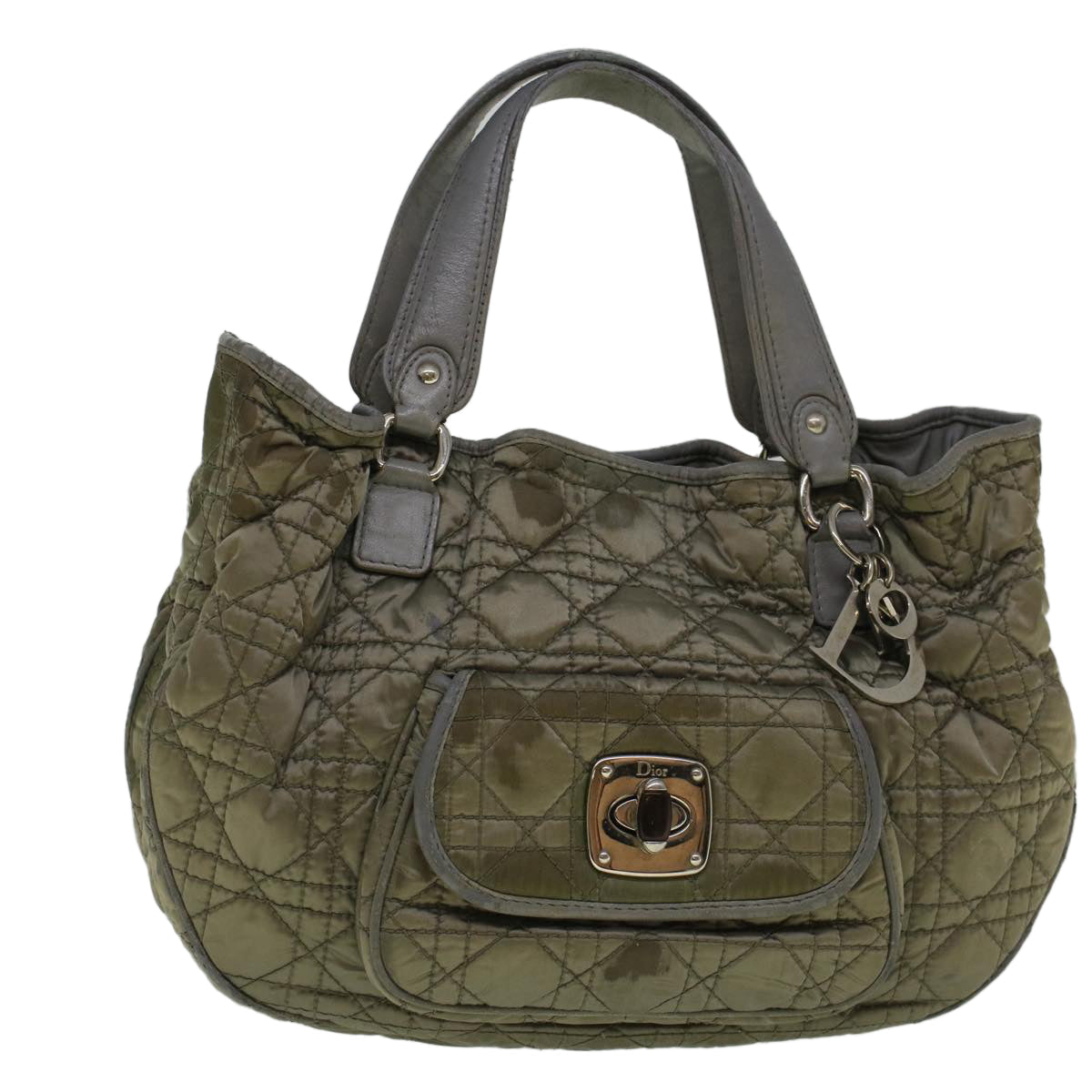 CHRISTIAN DIOR Canage Hand Bag Nylon Gray Auth bs9378