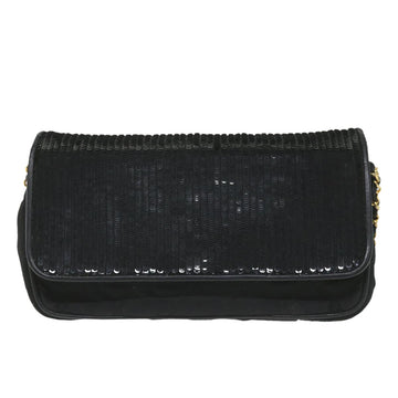 CHANEL Sequin Chain Shoulder Bag Nylon Black CC Auth bs9682