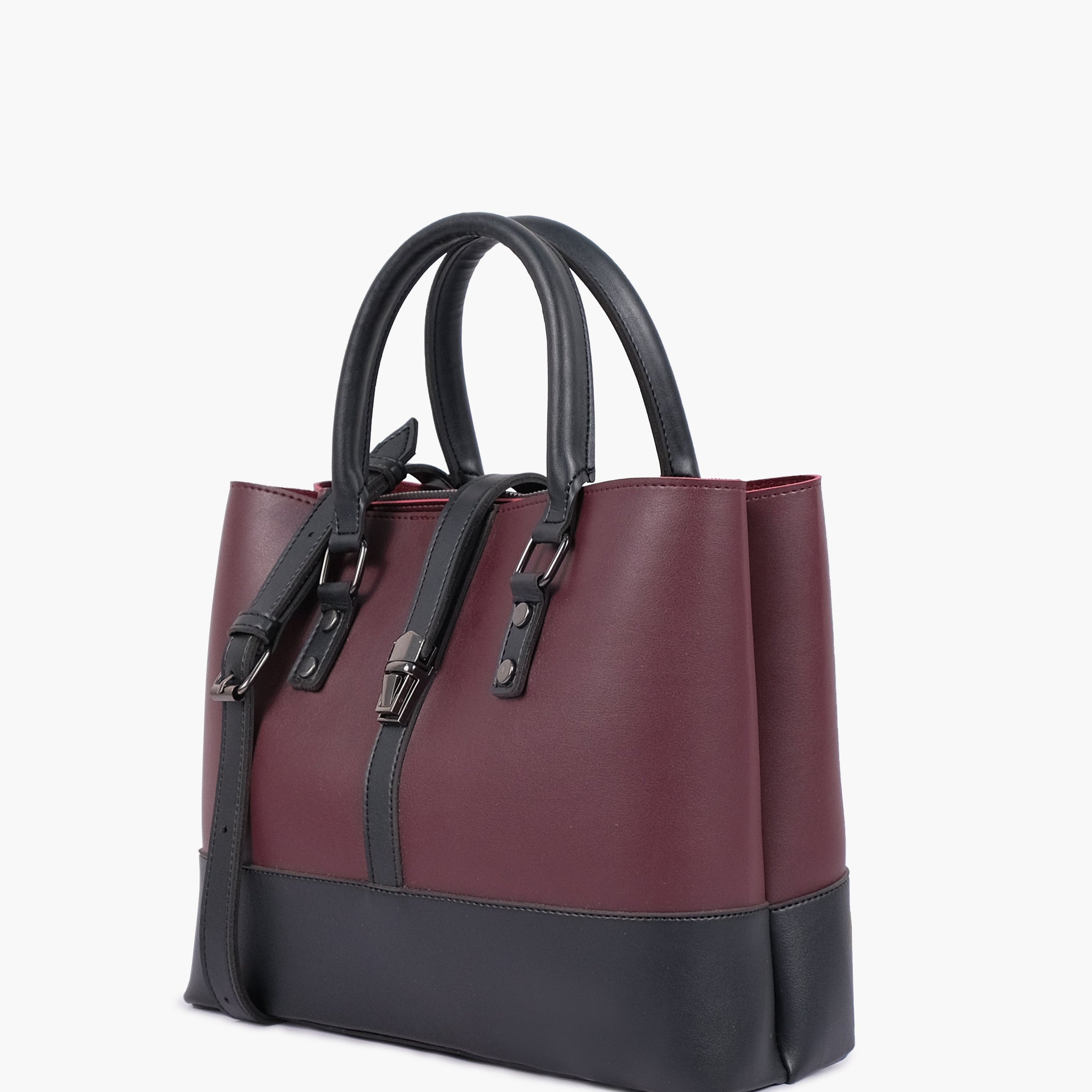 Burgundy and black multi-compartmTLM shoulder bag