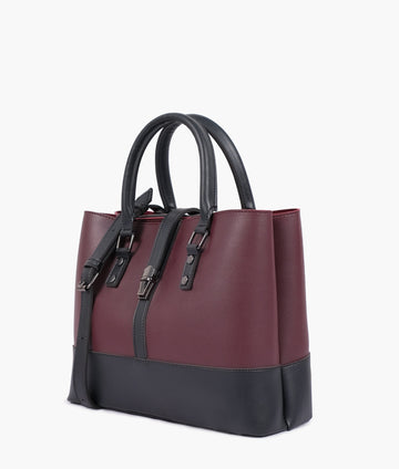 Burgundy and black multi-compartmTLM shoulder bag