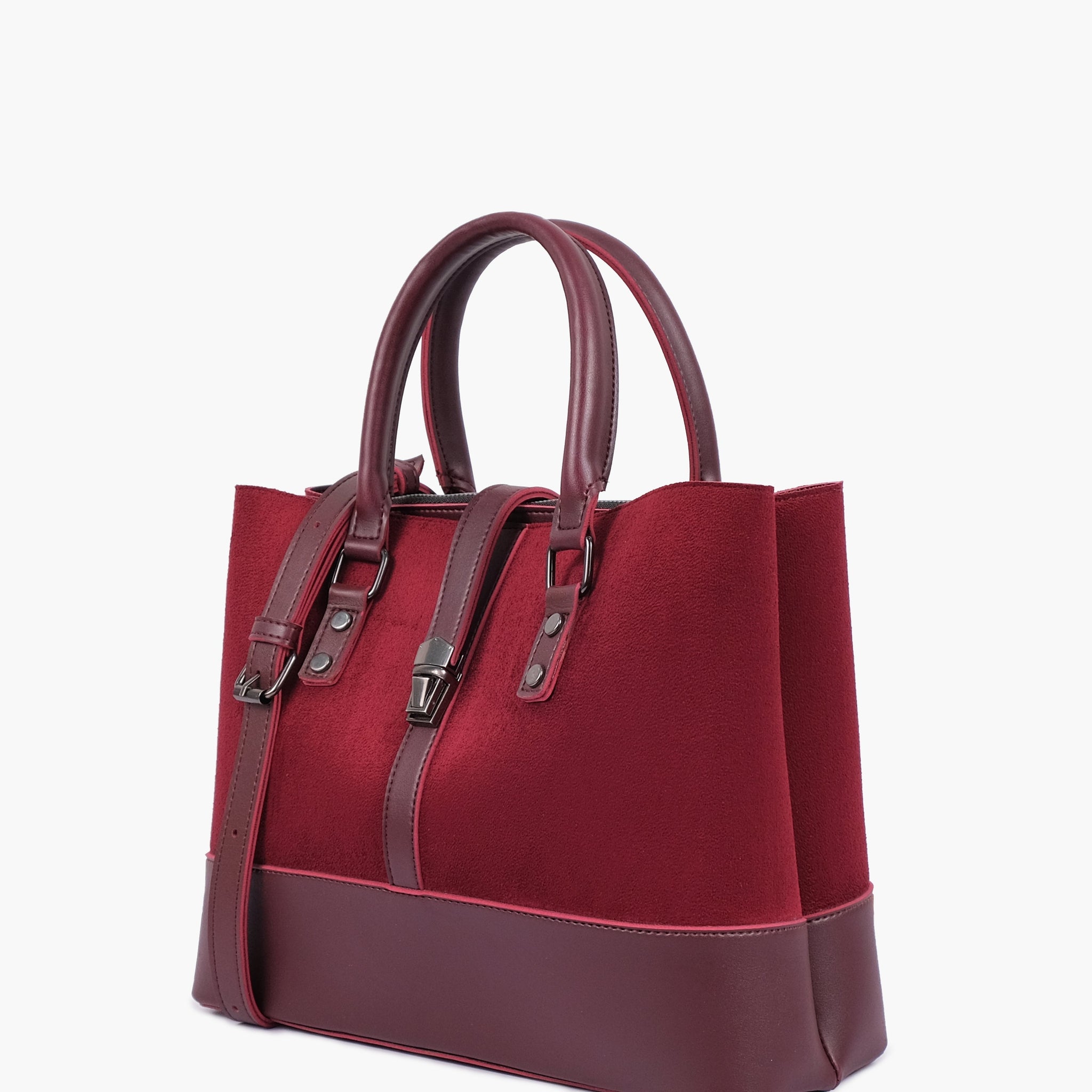 Burgundy suede multi-compartmTLM shoulder bag