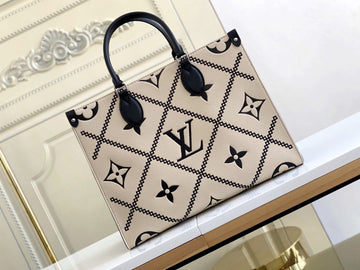 LV Onthego MM Tote Bag Monogram Empreinte Crème Beige For Womtlm, Womtlm Handbags, Shoulder Bags And Crossbody Bags 13.8in/35cm LV M46016