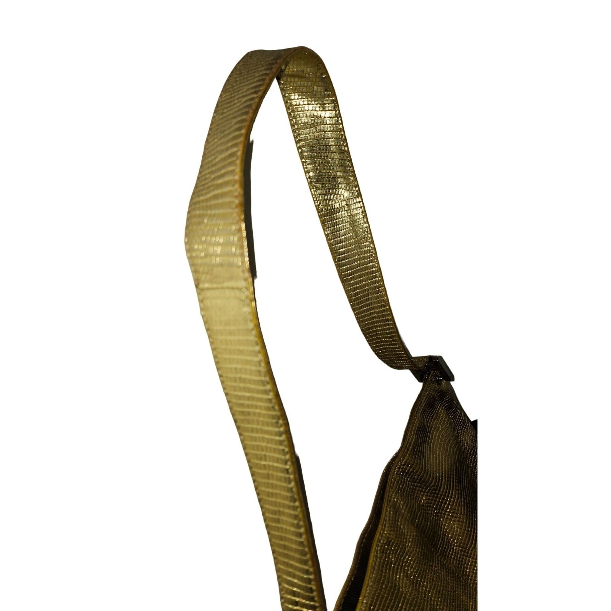 Fendi gold reptile tote with chrome FF accents