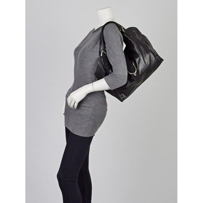Gucci Stirrup Hobo Xl Top Handle Style Satcheltote Black Leather With Chrome Satchel