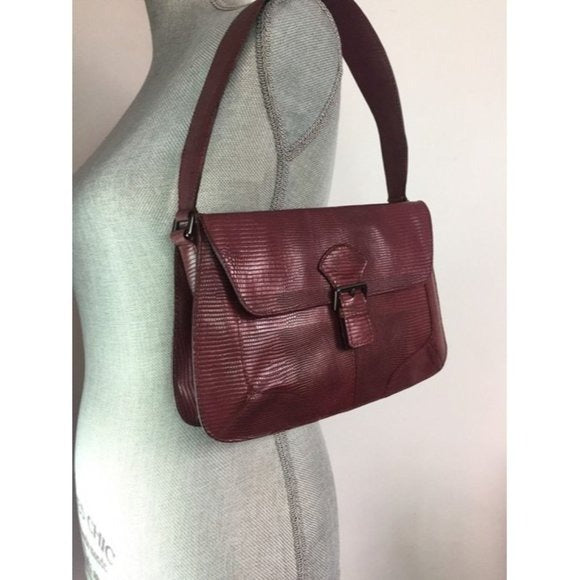 FURLA Vintage Maroon Dark Red Lizard Shoulder Bag