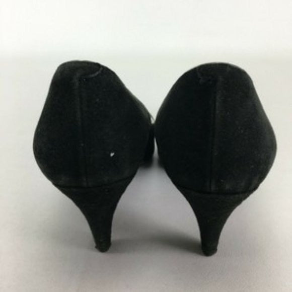 1960's YSL size 35 EU black suede 3" kitten heels w silver trim