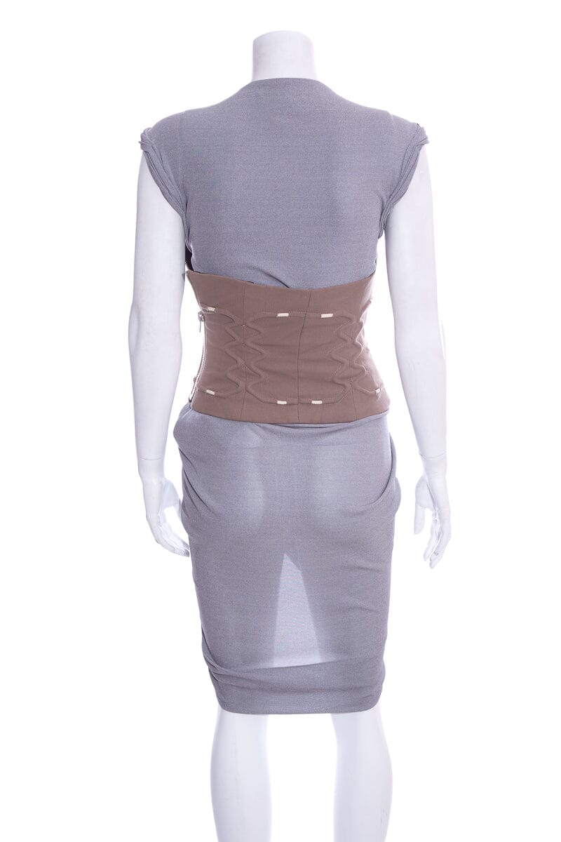 Alexander Wang Grey & Brown Corset Overlay Dress SZ 0