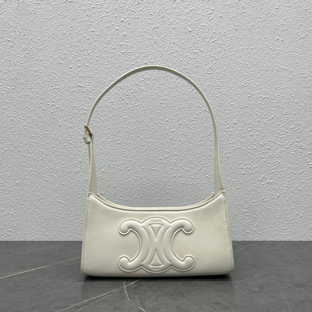 CE Cuir Triomphe Shoulder Bag White For Womtlm 9.4in/24cm