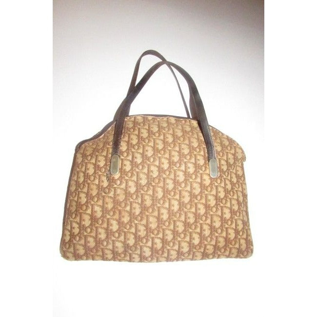 Dior Brown Trotter Print Top Handle Satchel w CD Patch