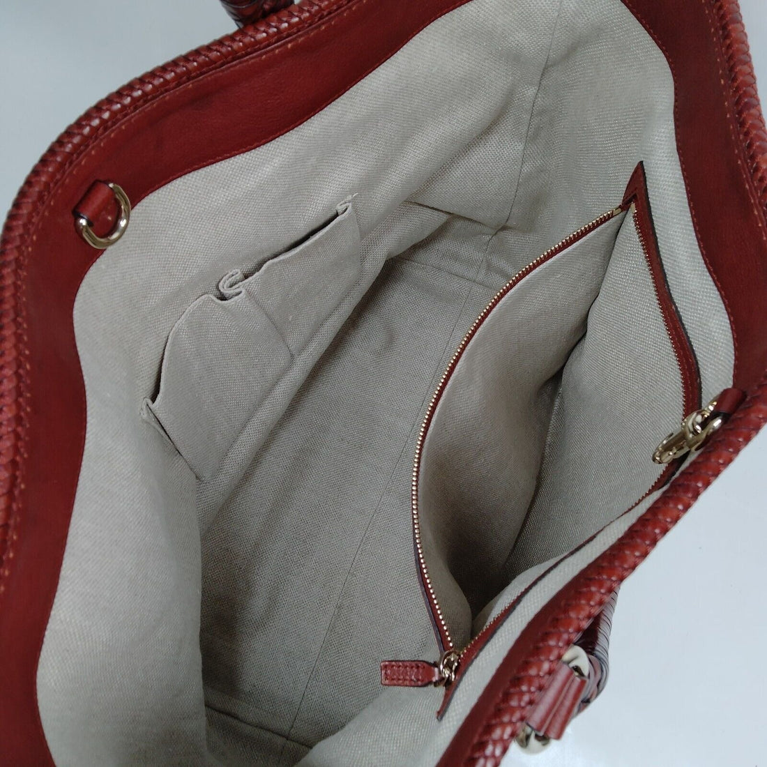 Gucci, Marrakech burgundy/ox blood leather, XL tote with gold GG accents, tassels and beautiful handwoven trim around the edges and handles