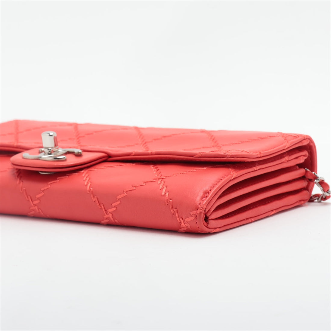 Chanel Ultra Stitch  Chain Wallet Red Silver G  14th A50041