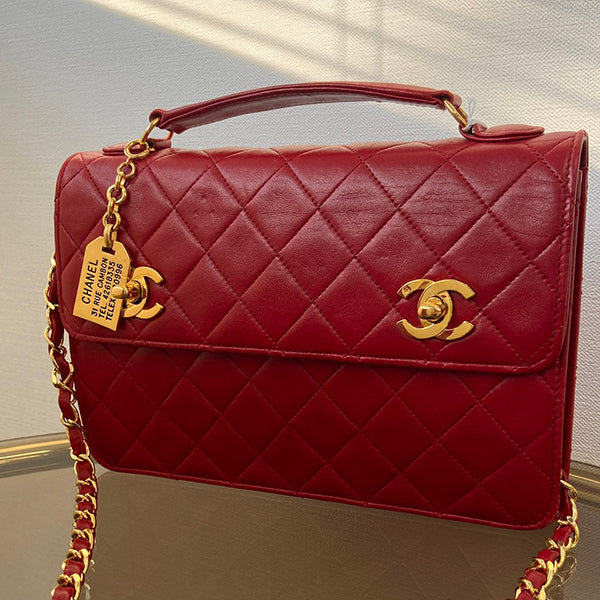 Chanel Around 1991 Made Double Turn-Lock Logo Charm 2Way Bag Red