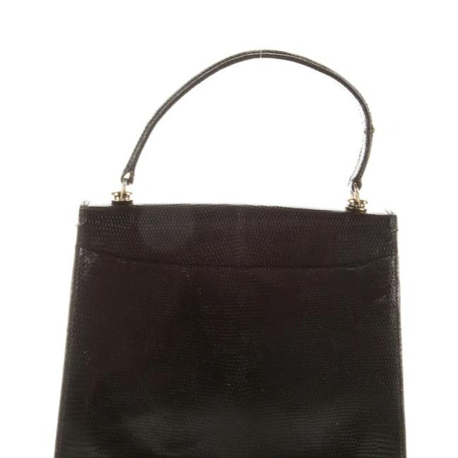 1960's Gucci black lizard top handle Kelly bag w blue lapis clasp