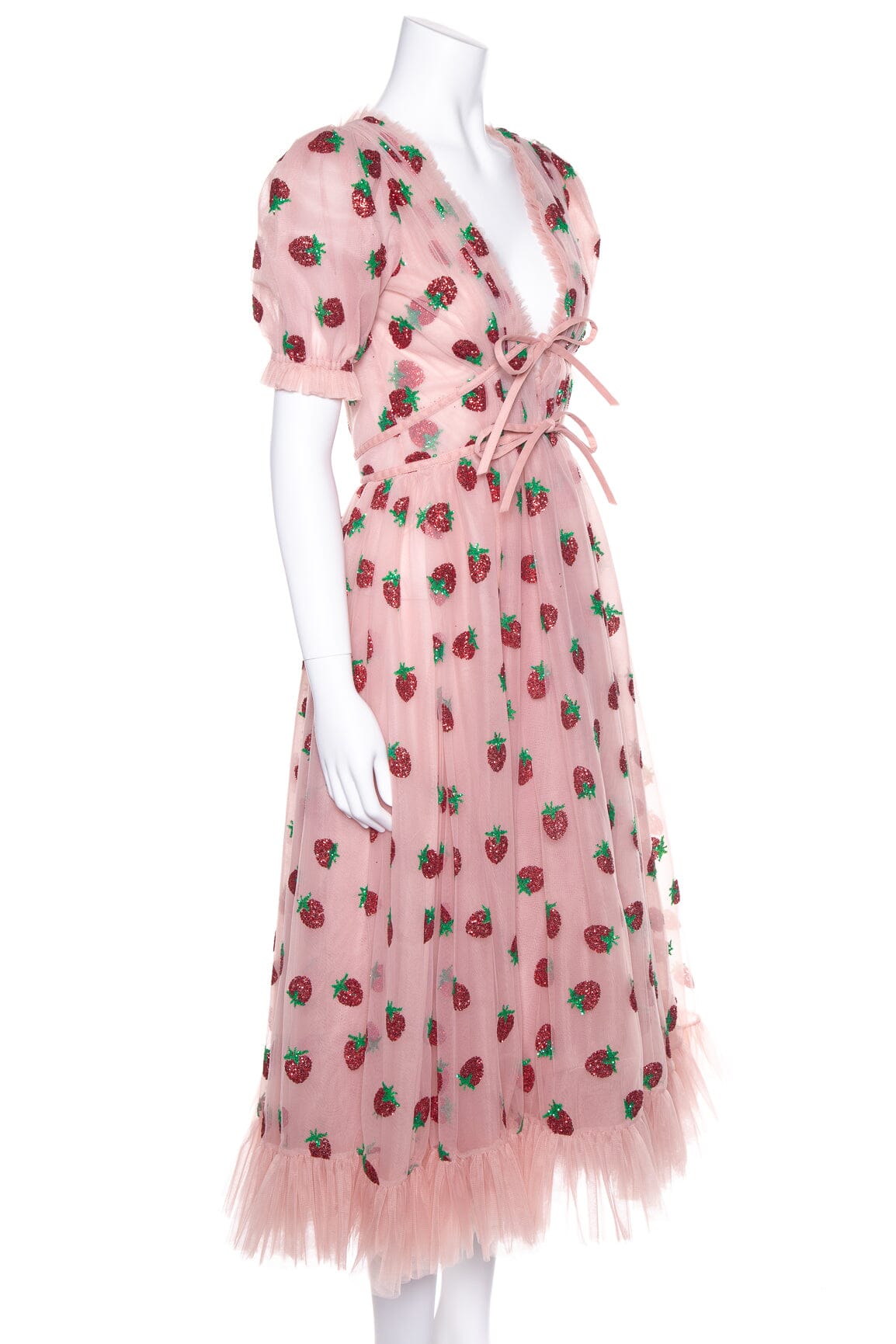 Lirika Matoshi Pink Tulle and Glitter Strawberry Dress SZ M