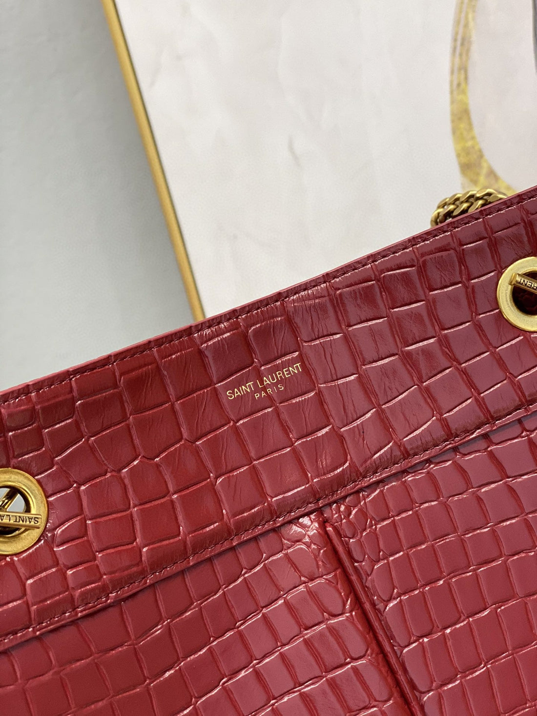 YSSL Claude-Effect Tote Bag Red For Womtlm 11in/28cm YSL 64028116J0W