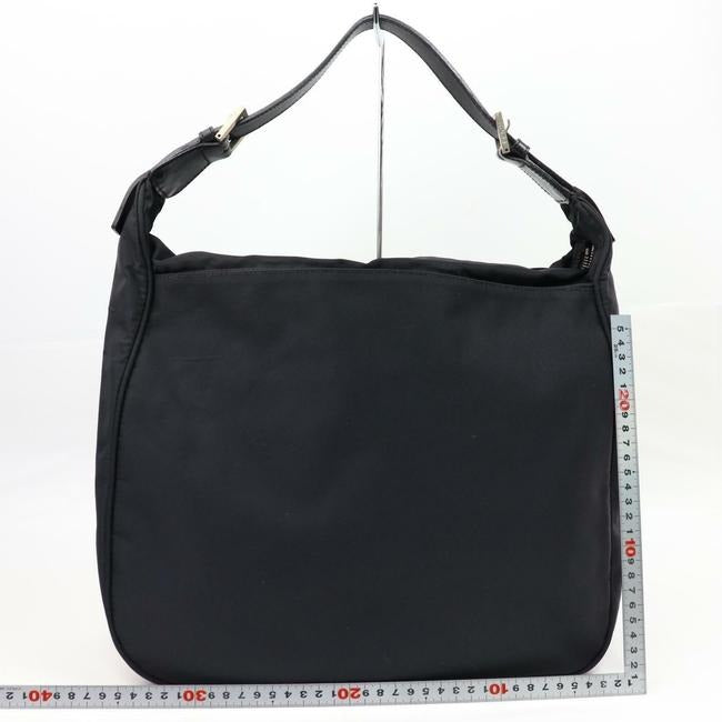 Fendi Xl Style Shoulder Purses Black Nylon And Leather With A Black Enamel Ff Logo Cutout Accent Hob