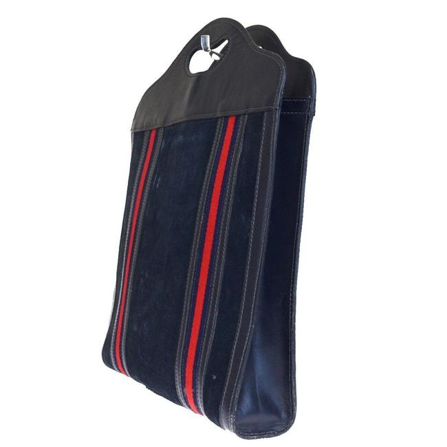 Gucci W Vintage Suedeleather Top Handle Punch Hole Bluerednavy Sherry Stripes Suede And Leather Tote