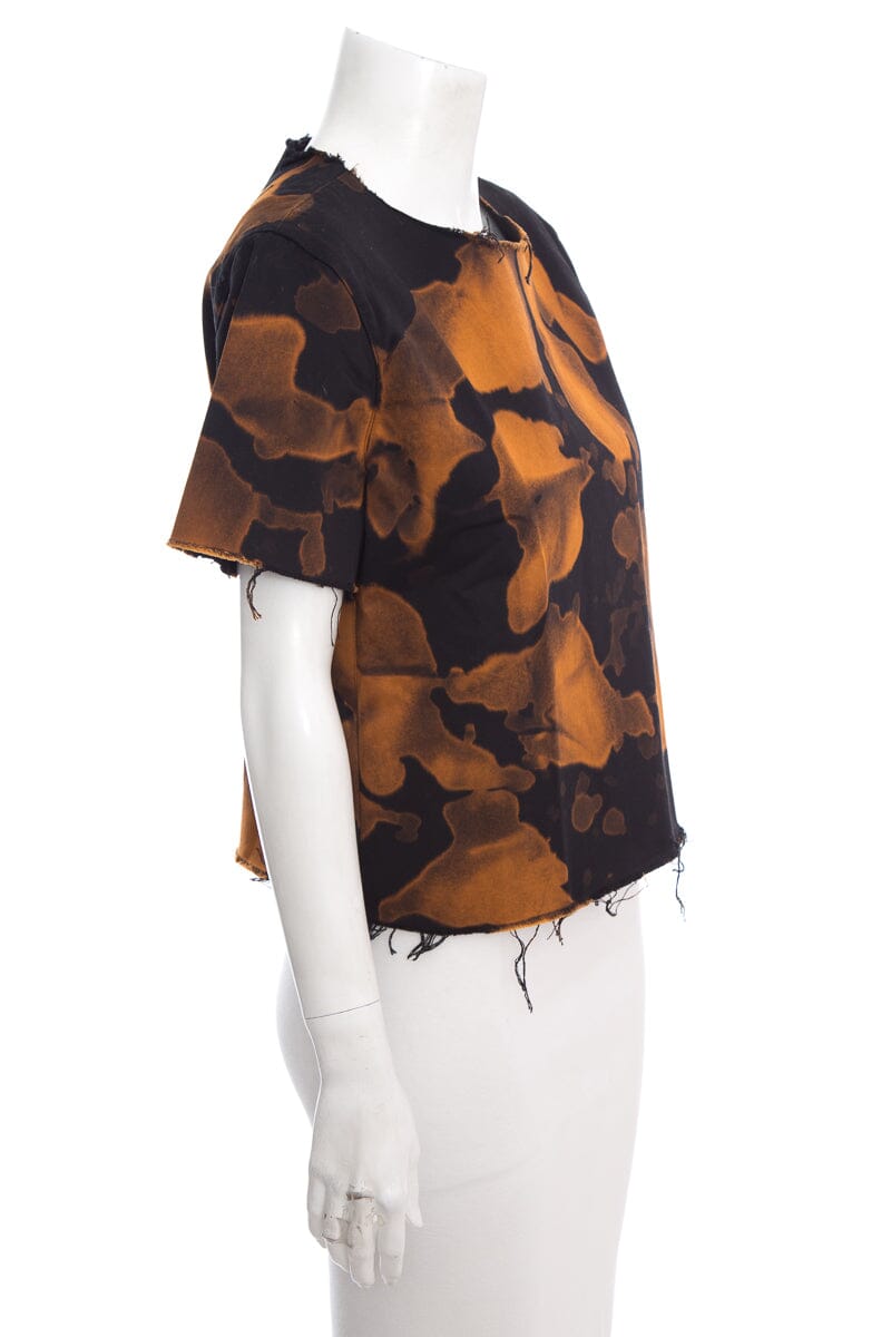 Marques Almeida Orange and Black Printed Short Sleeve Blouse SZ L