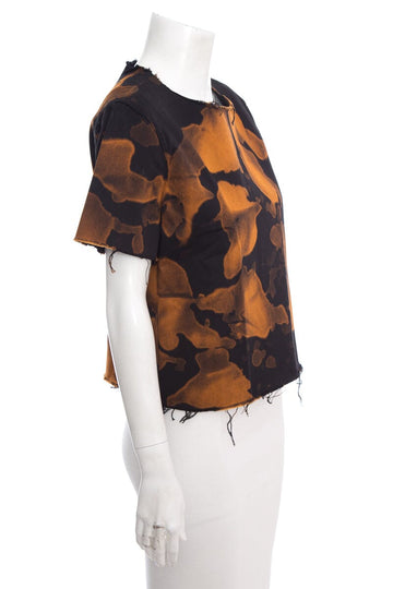 Marques Almeida Orange and Black Printed Short Sleeve Blouse SZ L
