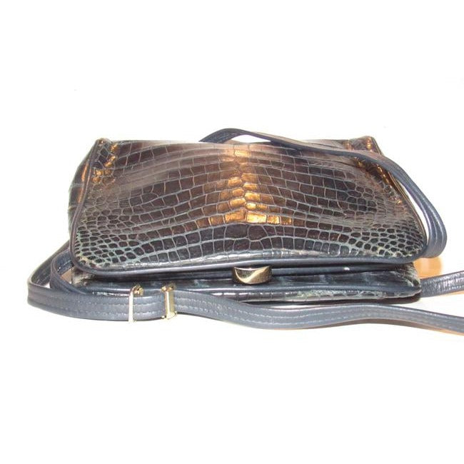 Neiman Marcus Shoulder Purses Navy Blue Crocodile Leather Cross Body Bag