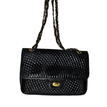 Bally black quilted leather large shoulder bag w chain strap