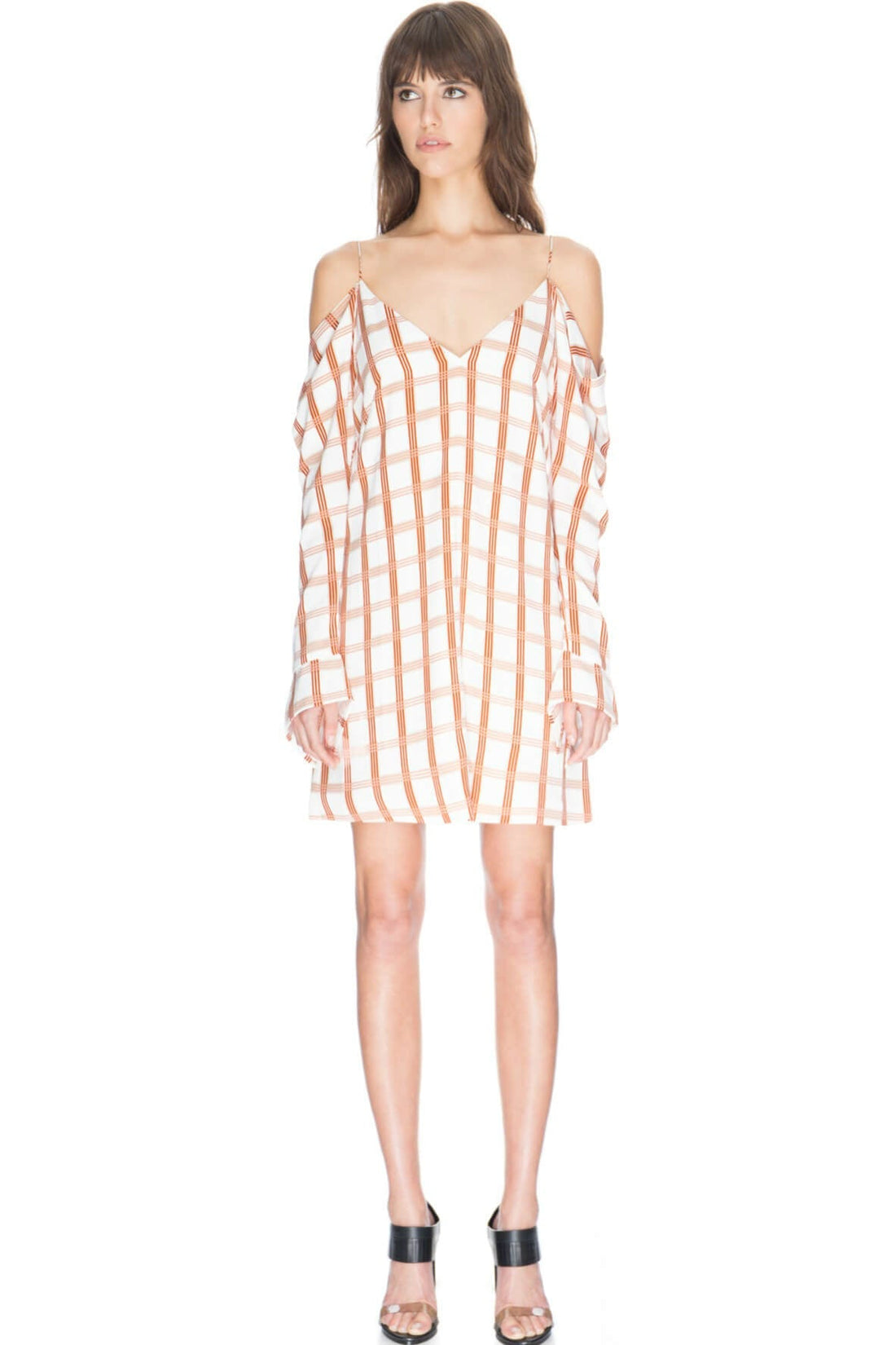 Cold Shoulder LS Check Dress