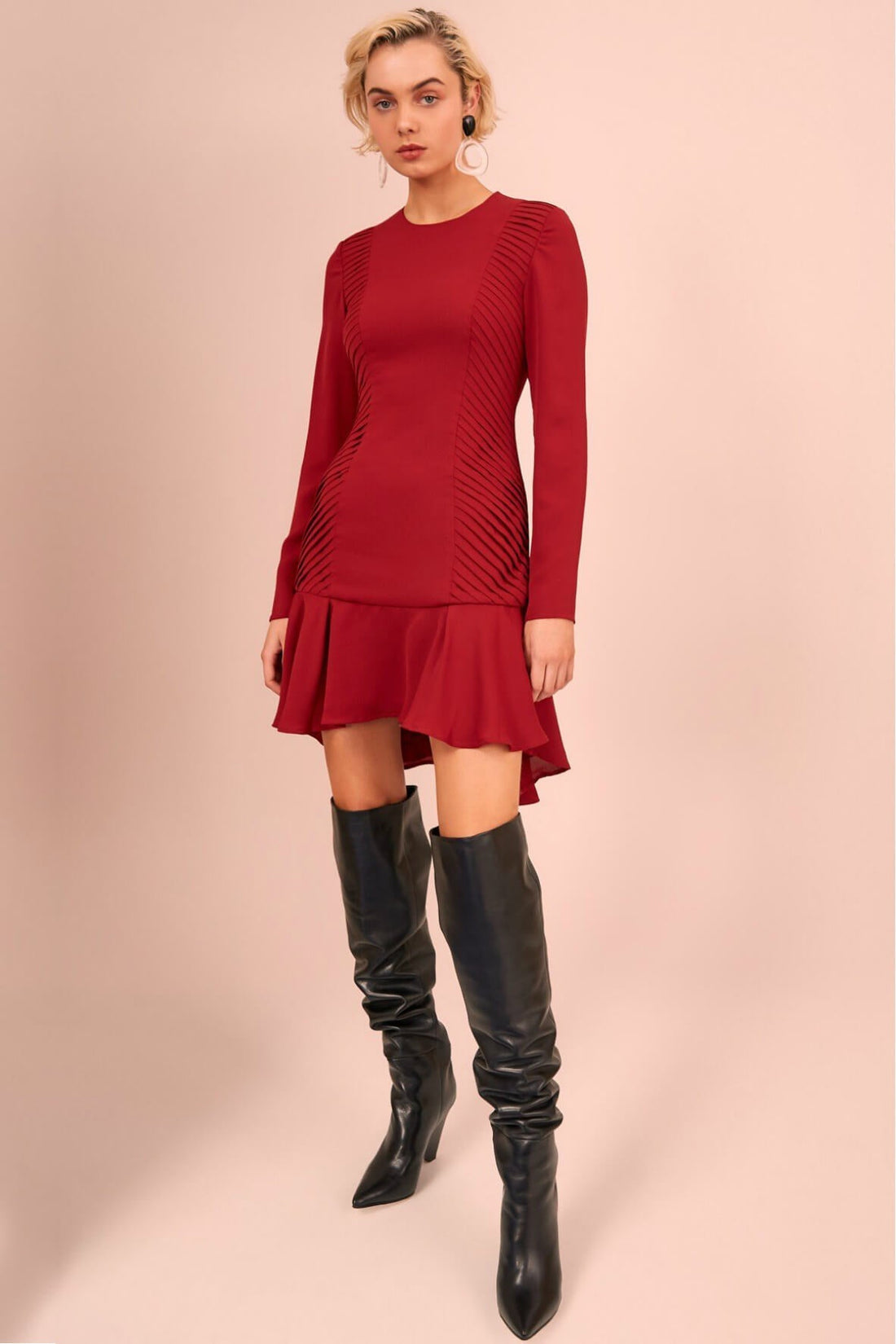 Visceral Long Sleeve Mini Dress Red