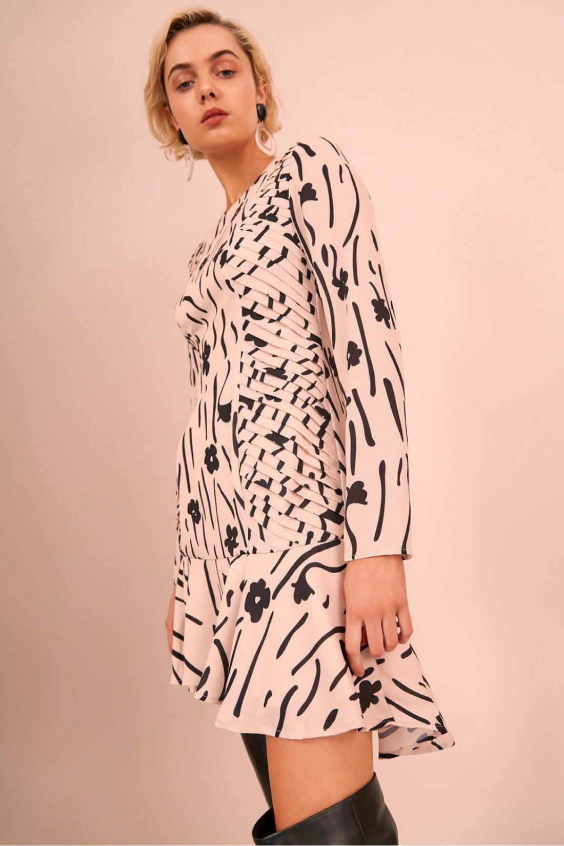 Visceral Long Sleeve Mini Dress Pink