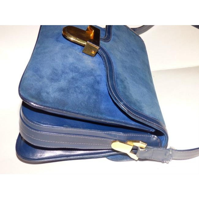 Gucci Vintage Pursesdesigner Purses Deep Blue Suede And Leather Shoulder Bag