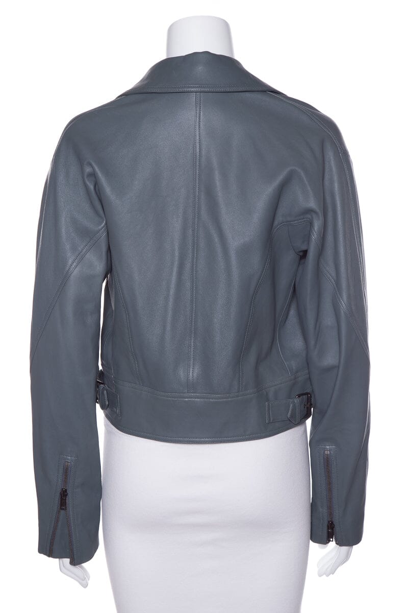 Theory Blue Granite Leather Moto Jacket SZ P NWT