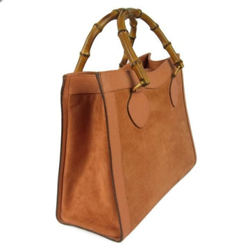 Gucci Tote Bag Shopper Orange W Bamboo Handles Suede And Leather With Satchel