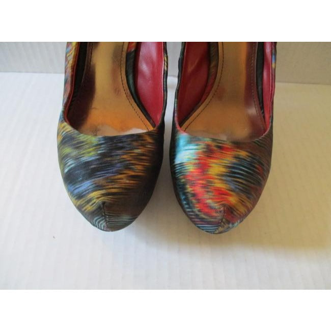 Aldo Blue Multi Color Fabric Gold Heel Pumps Size Us
