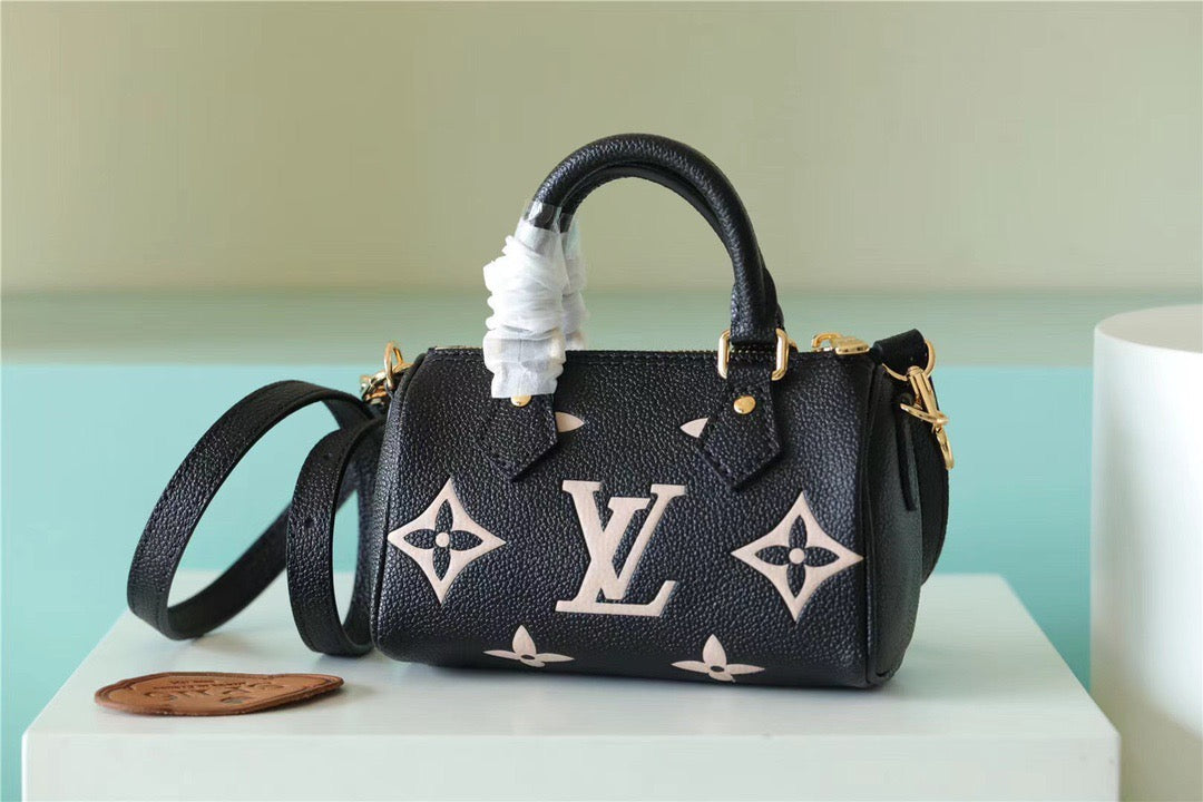 LV Nano Speedy Monogram Empreinte Arizona Beige/ Creme Beige For Womtlm, Womtlm’s Bags, Shoulder And Crossbody Bags 6.3in/16cm LV