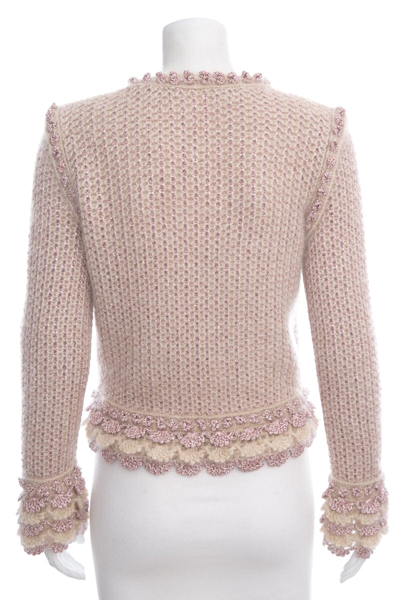 Chanel 2004 Fall Pink Shimmer Button Up Sweater SZ 38