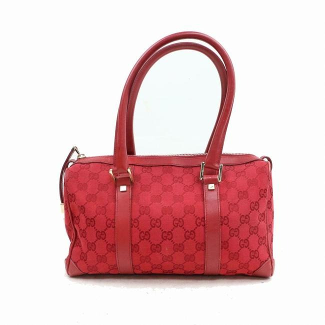 Gucci Boston Red Guccissima Printchrome Leather Satchel
