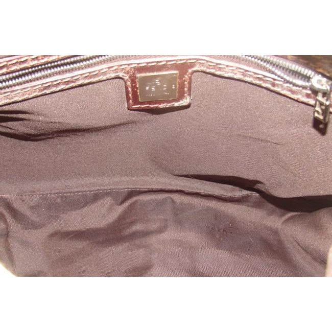 Fendi Mamma Zucco Style Shoulder Purse Zucca Print In Shades Of Tan Canvas And Leather Satchel