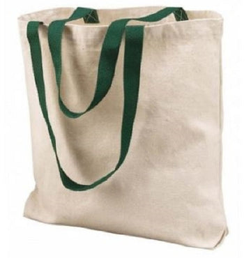 Tan Tote Bag With Forest Green Handle