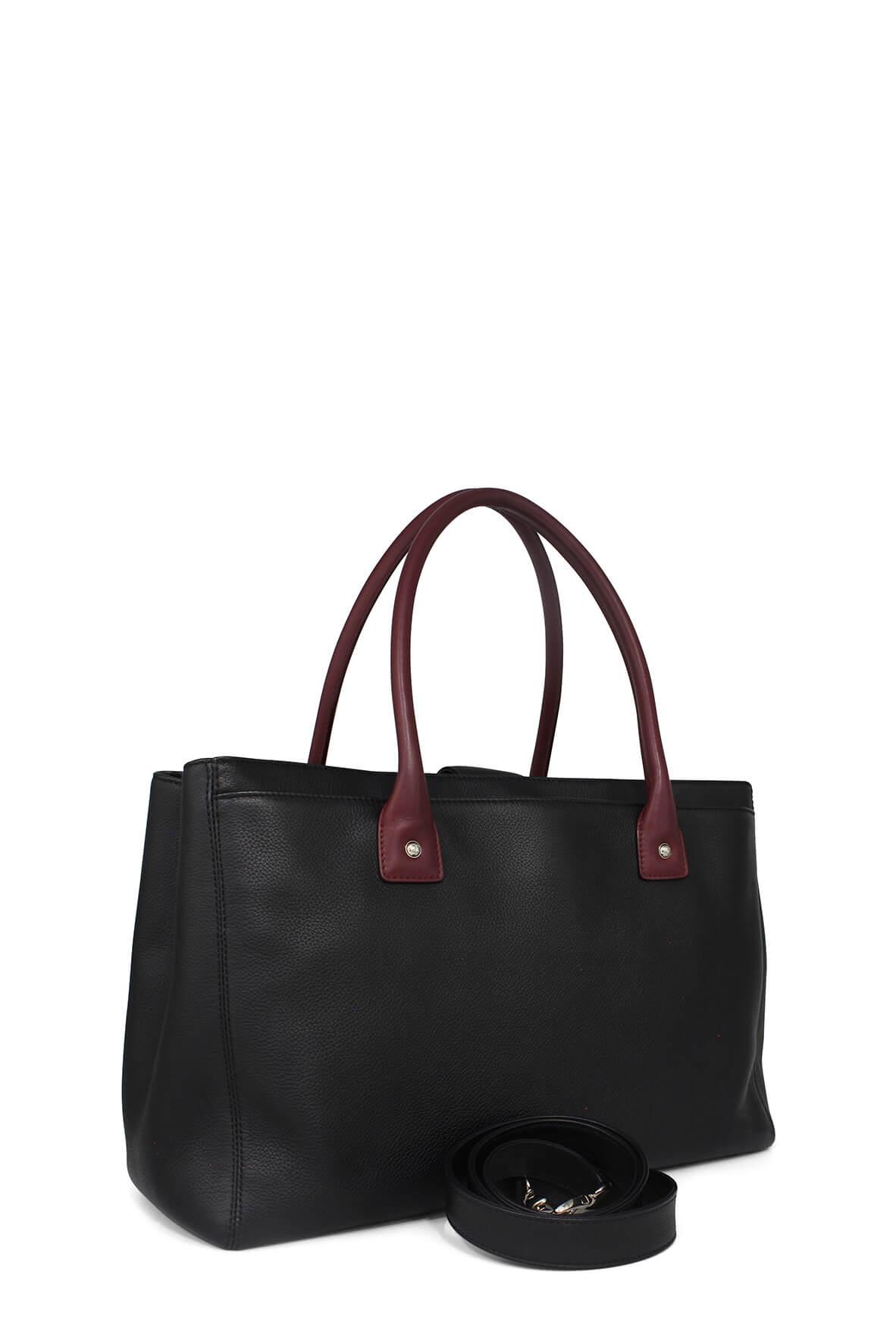 Executive Cerf Tote with Strap Maroon  Black