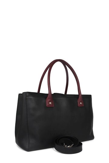 Executive Cerf Tote with Strap Maroon  Black