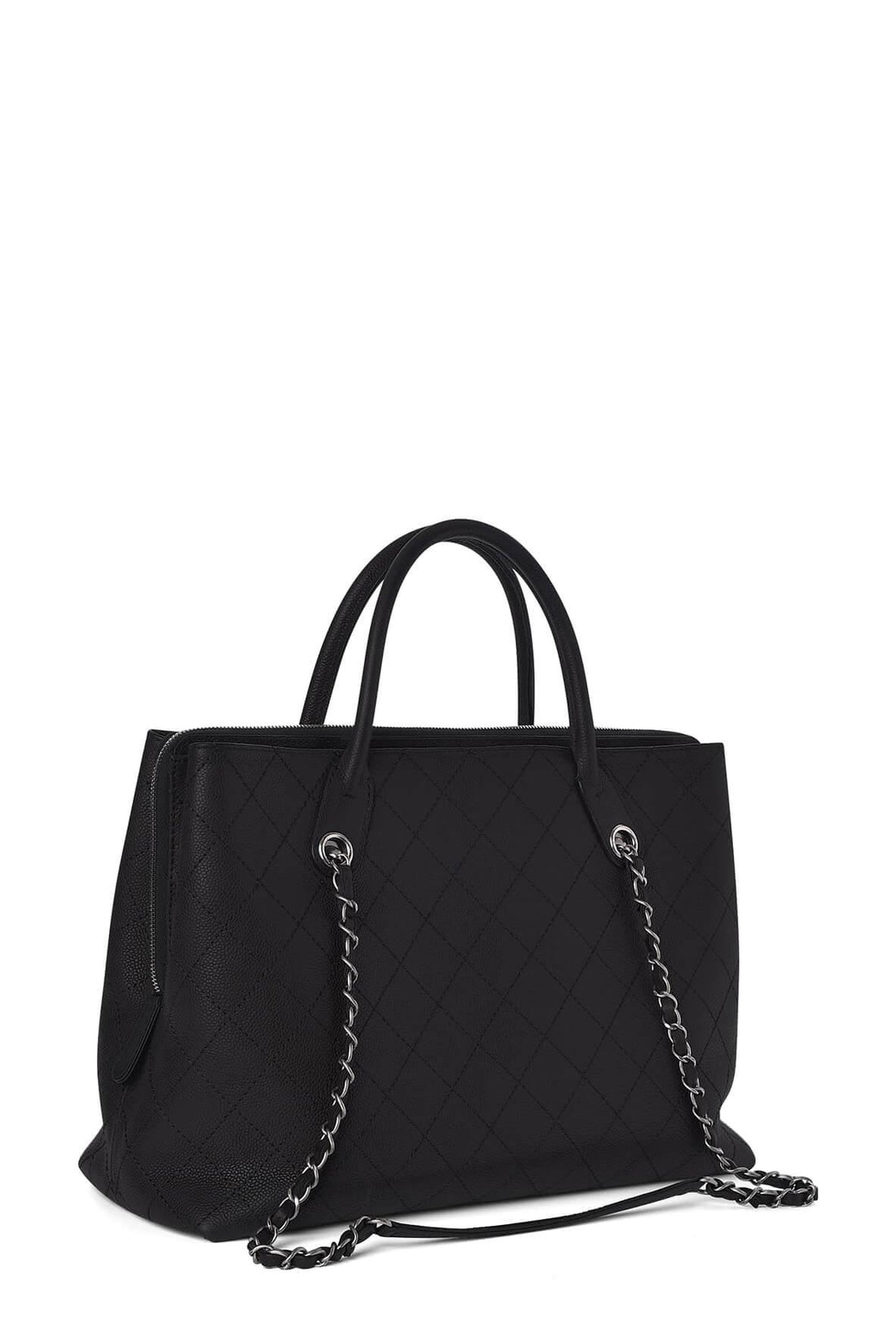 Grained Vegetal Calfskin Shopping Tote Black