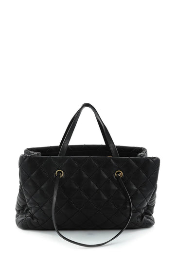 Large Quilted Retro Chain Shopping Tote Black