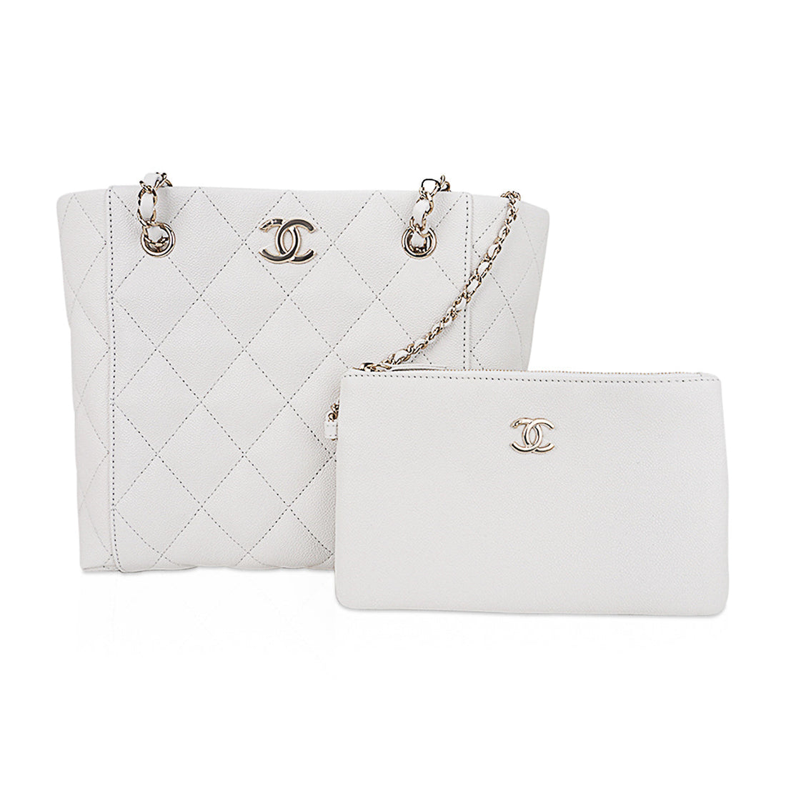 Chanel 2023 Limited Edition White Quilted Caviar Leather Large Tote Bag