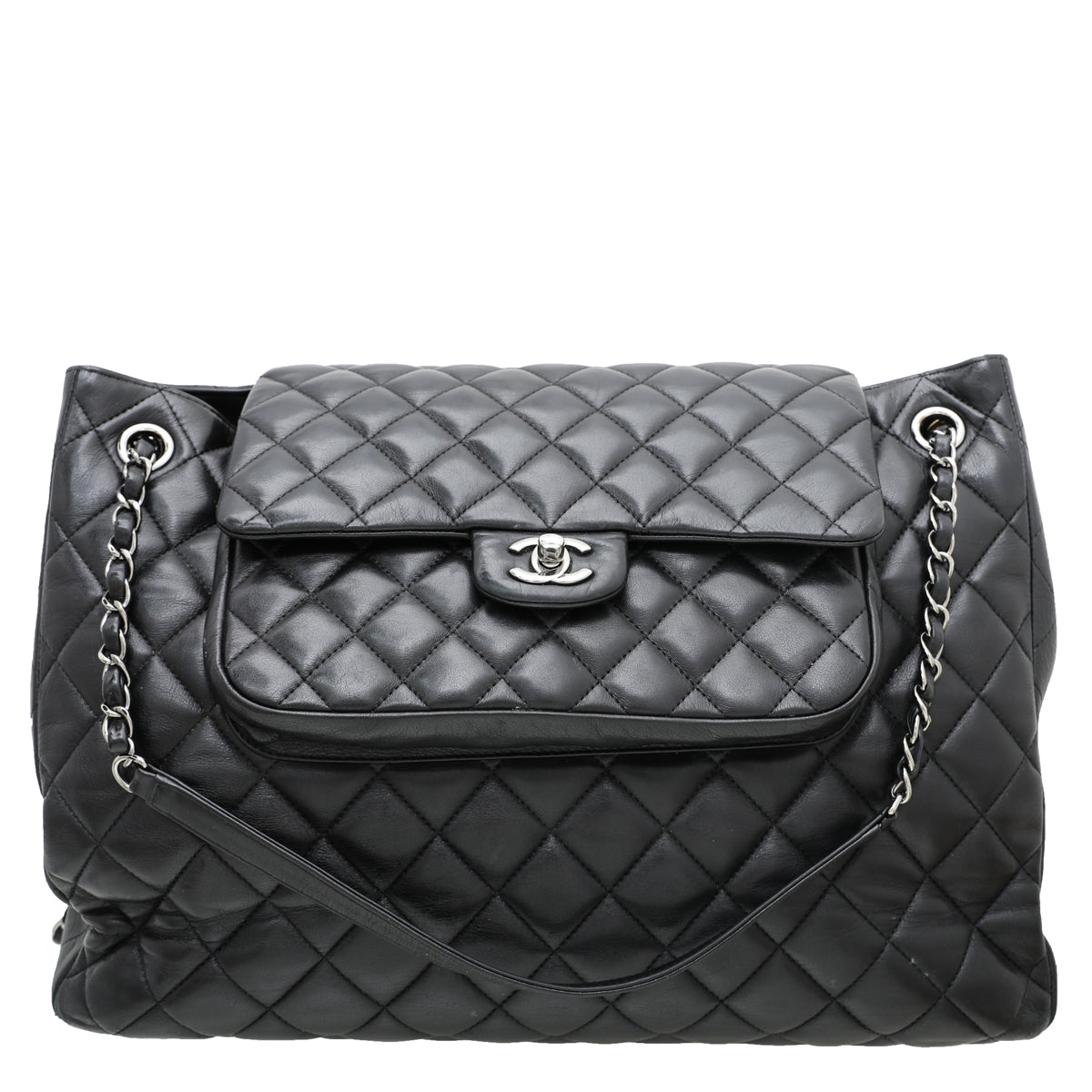 Chanel Black CC Front Flap Pocket Shopping Tote Bag