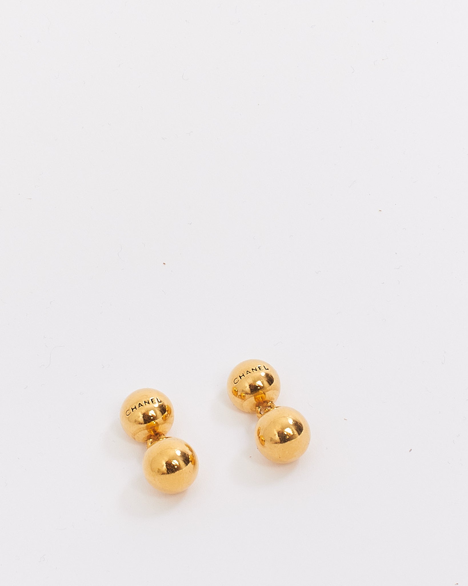 Chanel Vintage Gold Plated Round Drop Earrings