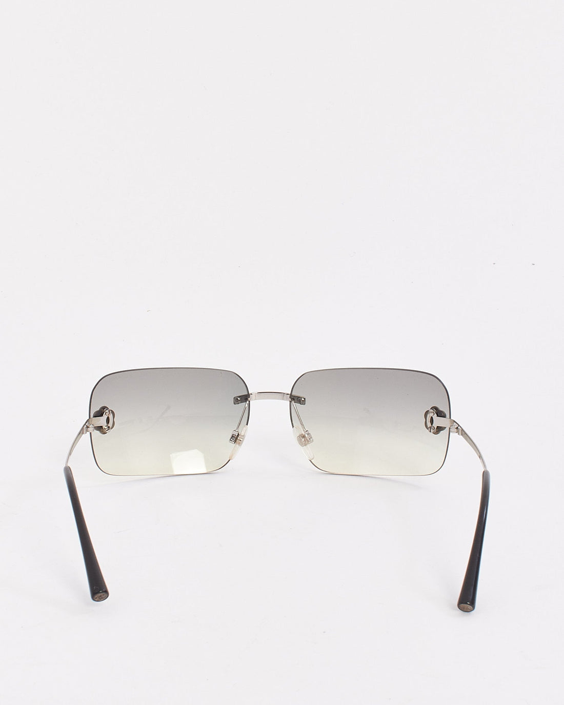 Chanel Vintage Grey Metal Rimless 4085 Camellia Flower Sunglasses